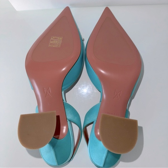 Amina Muaddi Begum Satin Slingback Pumps in Turquoise - Picture 6 of 10